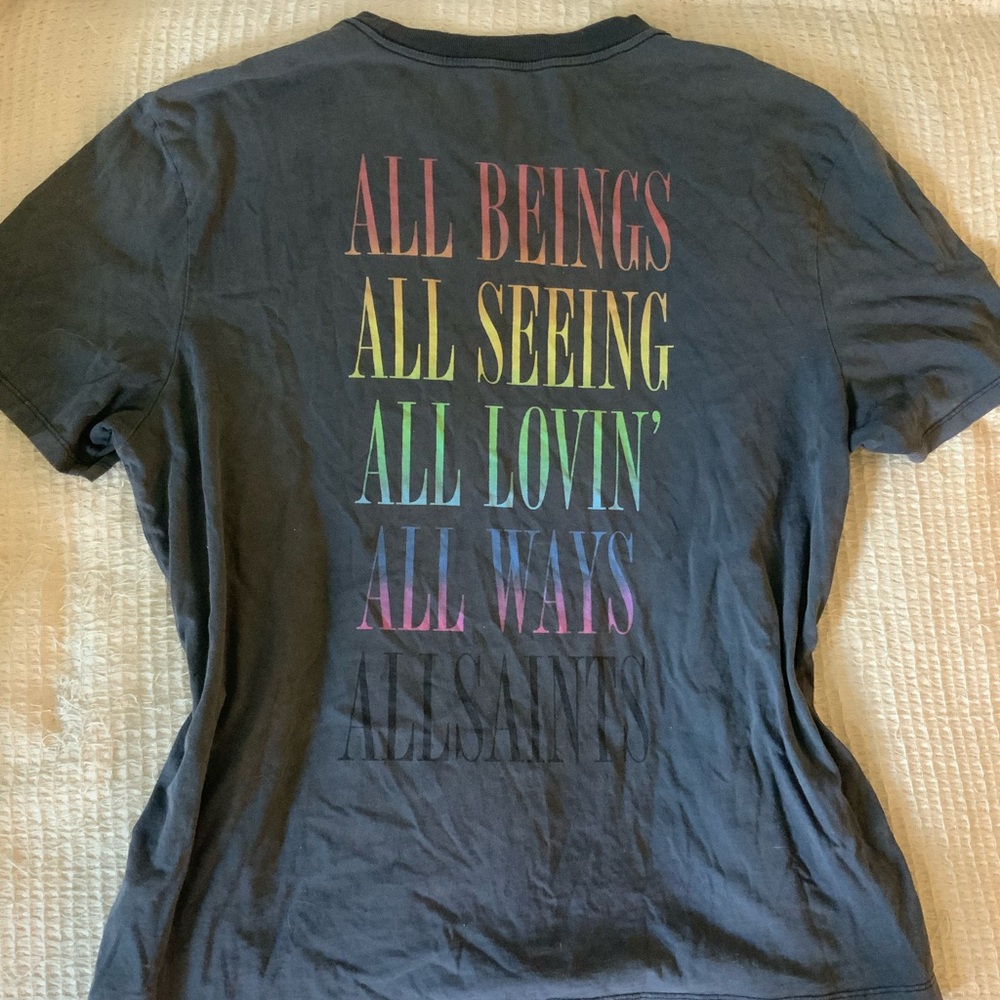 AllSaints Pride Crew Rainbow Logo Graphic TShirt Top Men’s Large Black Cotton